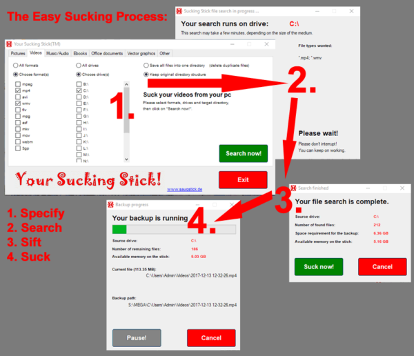 The Easy Sucking Process: Specify, Search, Sift, Suck the Desired Files